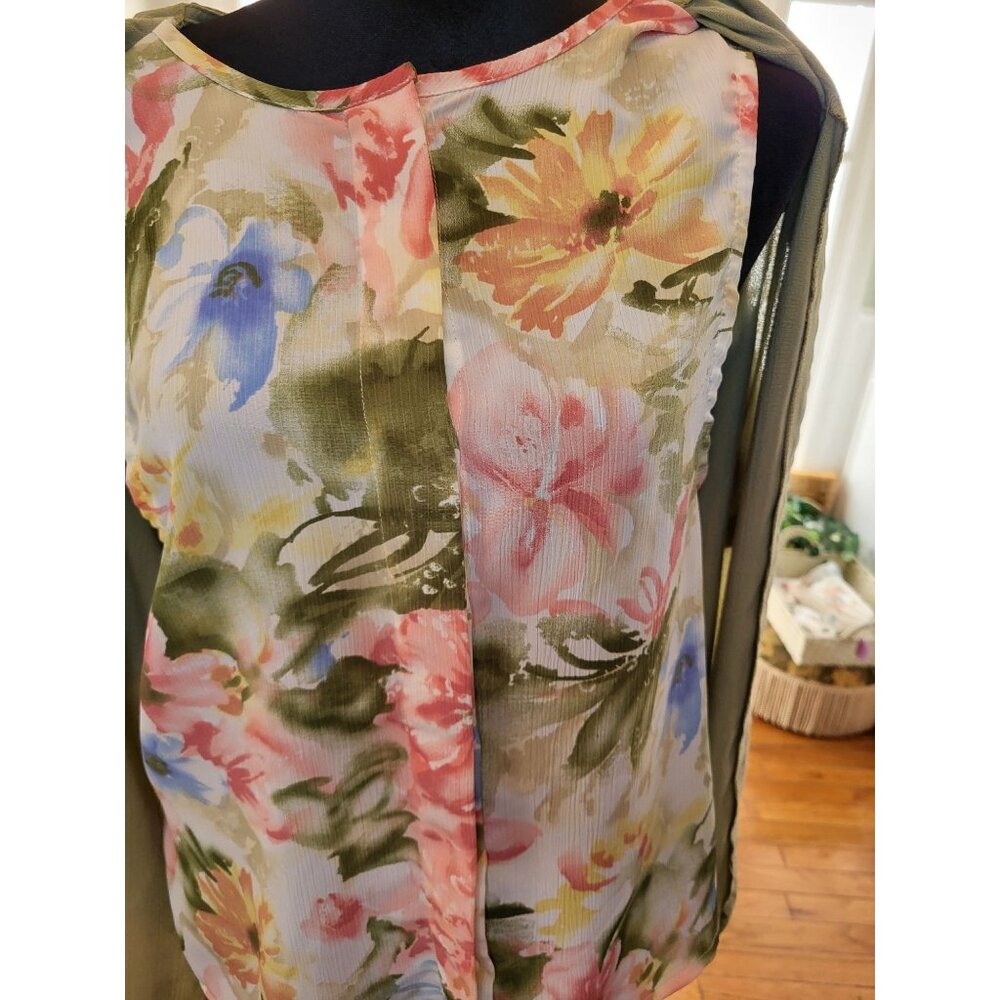 Villager Vintage 90s Layered Look Floral Tank/Jacket Pleated XL Cottage Spring - Picture 7 of 8
